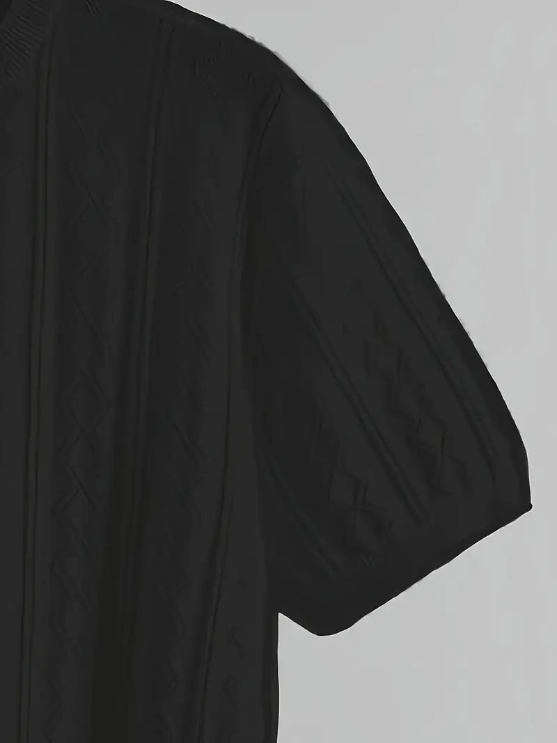 Men's Summer Slim Fit T-Shirt - Breathable Knit Fabric, Solid Color Round Neck Casual Tee