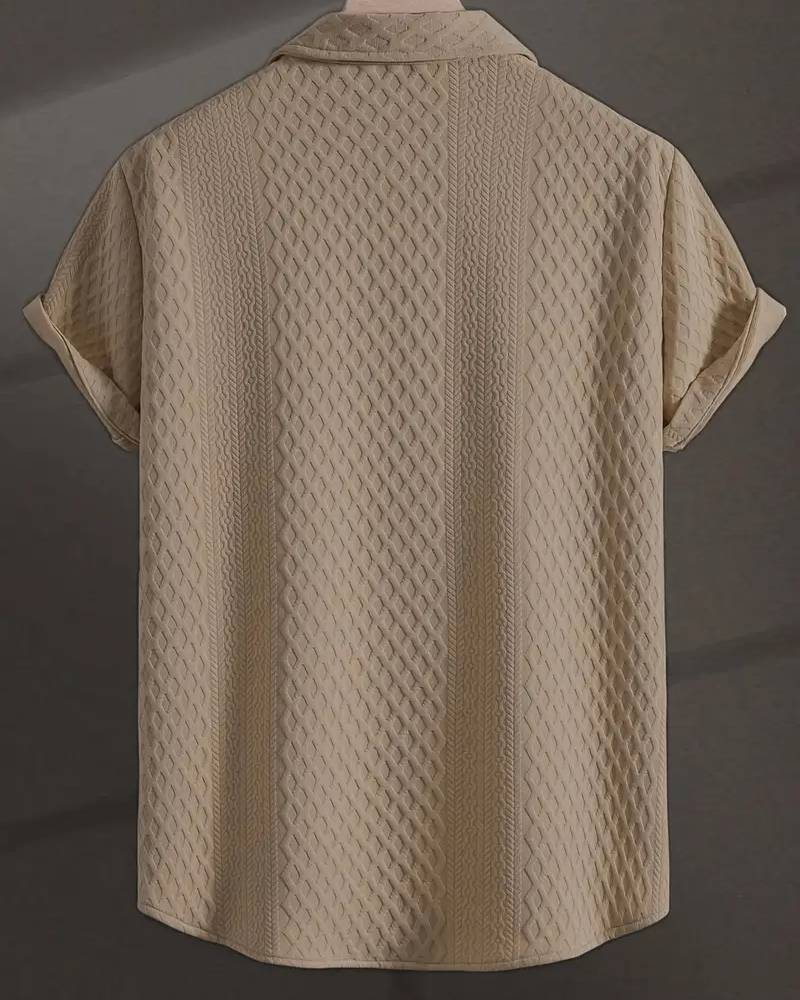 Men'S Vintage-Inspired Short Sleeve Button-Up Shirt - Geometric Texture, Breathable Summer Casual Wear