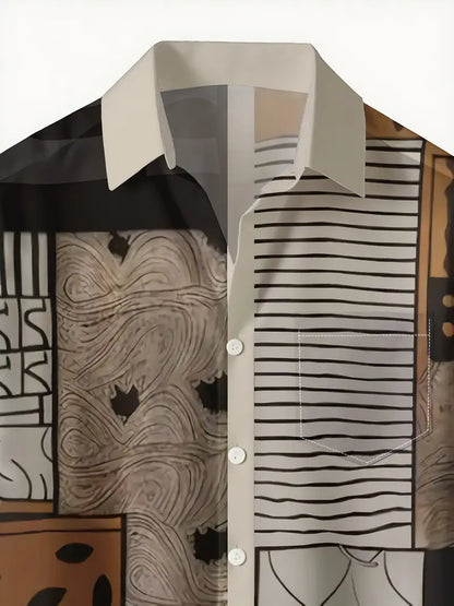 Abstract Neutral Geo Patchwork Shirt