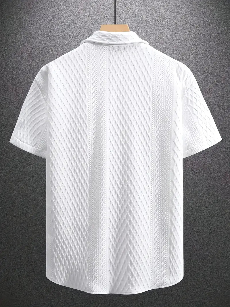 Men'S Vintage-Inspired Short Sleeve Button-Up Shirt - Geometric Texture, Breathable Summer Casual Wear