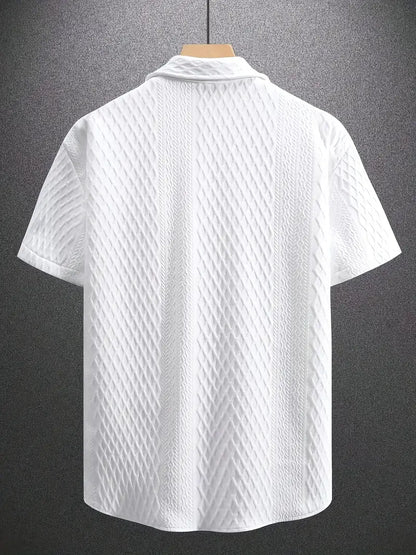 Men'S Vintage-Inspired Short Sleeve Button-Up Shirt - Geometric Texture, Breathable Summer Casual Wear