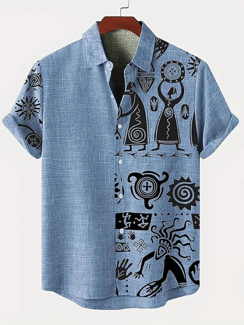 Cool Linen Shaman Print Panel Shirt