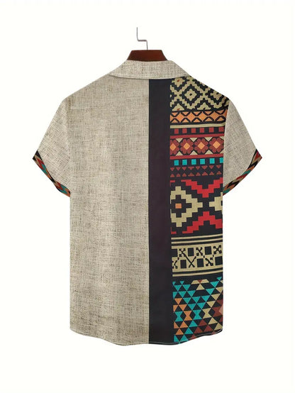 Kokopelli & Earth-Tone Tribal Panel Shirt