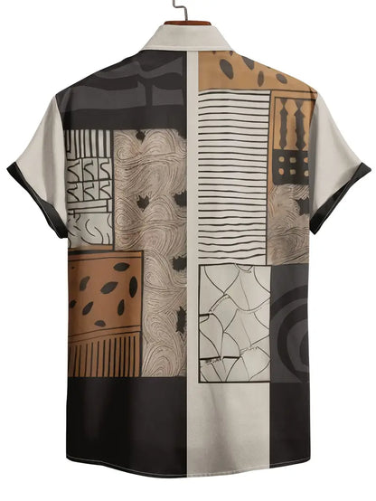 Abstract Neutral Geo Patchwork Shirt
