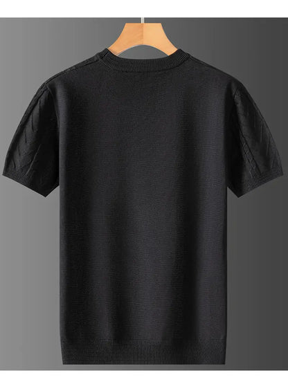 Men'S Premium Jacquard Twist Knit TShirt - Casual Crew Neck, Short Sleeve Knit Fabric Tee