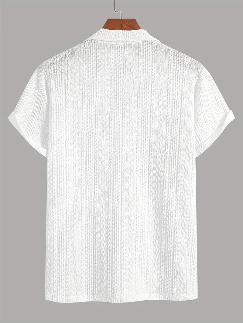Soft Breathable Jacquard Knit Cuban Collar Shirt for Men
