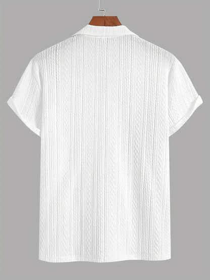 Soft Breathable Jacquard Knit Cuban Collar Shirt for Men