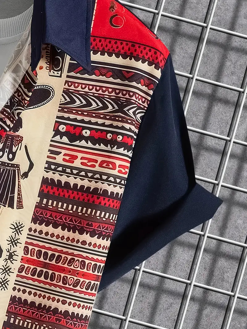 Black Split Tribal Panel Shirt (Red)