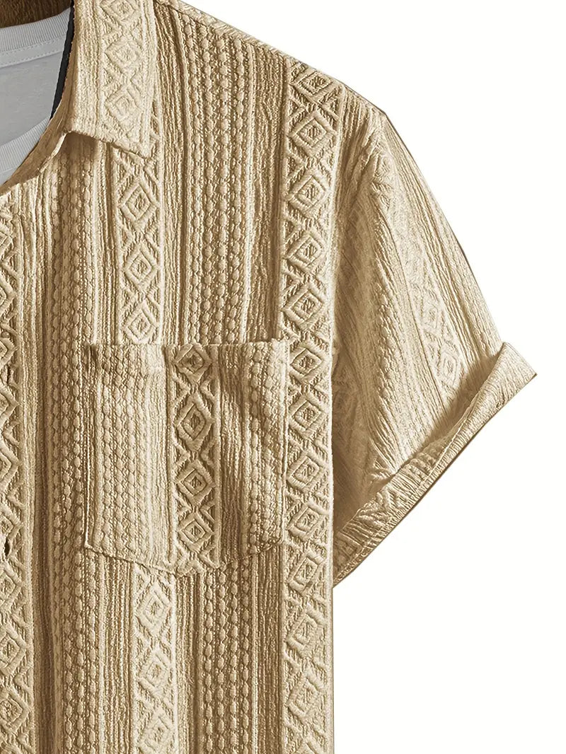 Solid Color Textured Casual Men's Short Sleeve Shirt