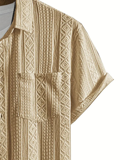 Solid Color Textured Casual Men's Short Sleeve Shirt