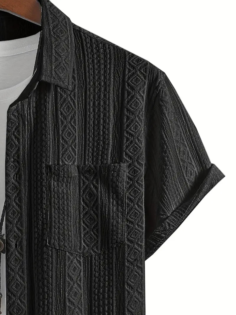 Solid Color Textured Casual Men's Short Sleeve Shirt