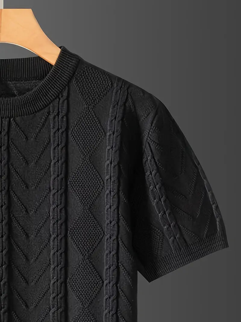 Men'S Premium Jacquard Twist Knit TShirt - Casual Crew Neck, Short Sleeve Knit Fabric Tee