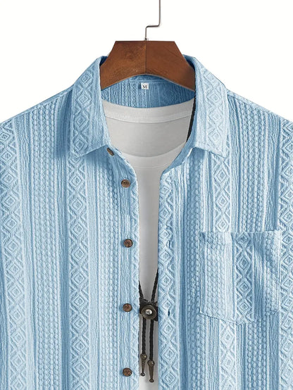 Solid Color Textured Casual Men's Short Sleeve Shirt