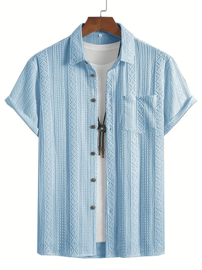 Solid Color Textured Casual Men's Short Sleeve Shirt