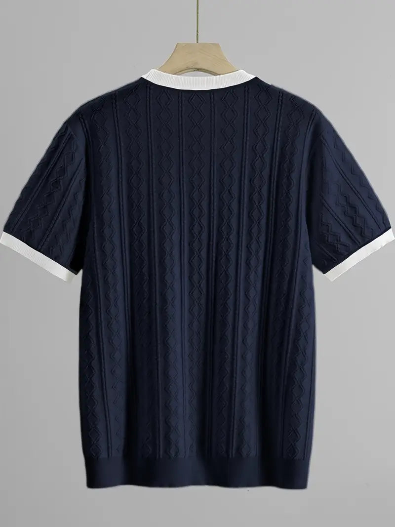 Men's Summer Slim Fit T-Shirt - Breathable Knit Fabric, Solid Color Round Neck Casual Tee