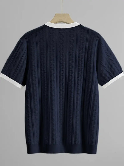 Men's Summer Slim Fit T-Shirt - Breathable Knit Fabric, Solid Color Round Neck Casual Tee