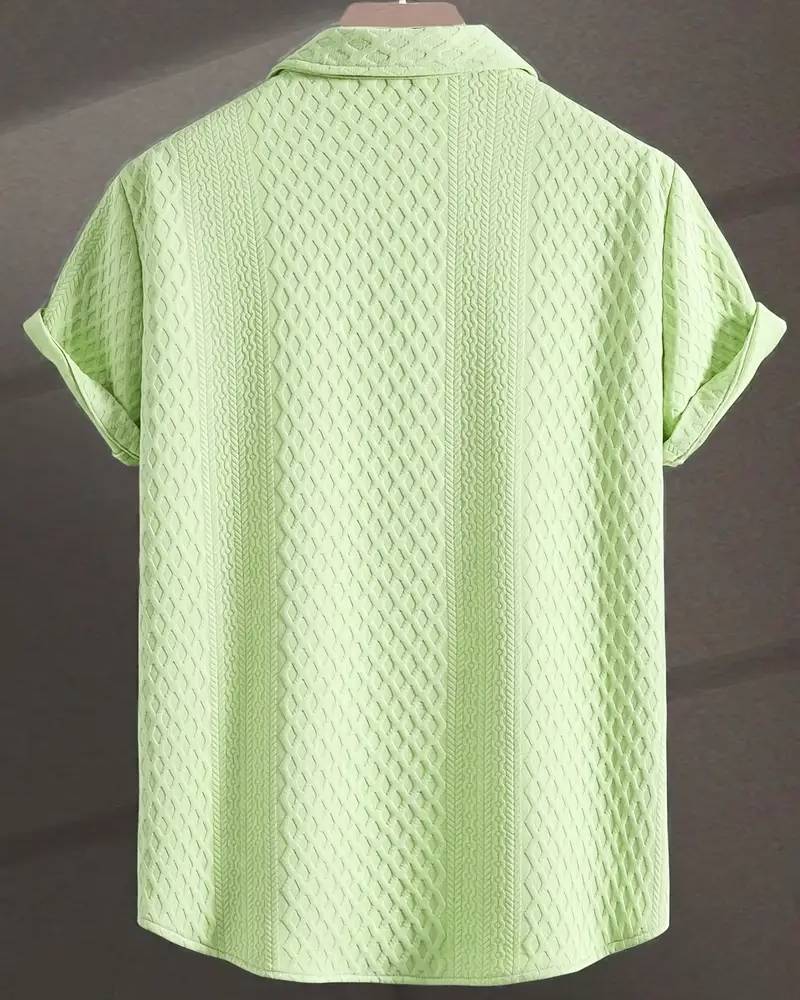 Men'S Vintage-Inspired Short Sleeve Button-Up Shirt - Geometric Texture, Breathable Summer Casual Wear