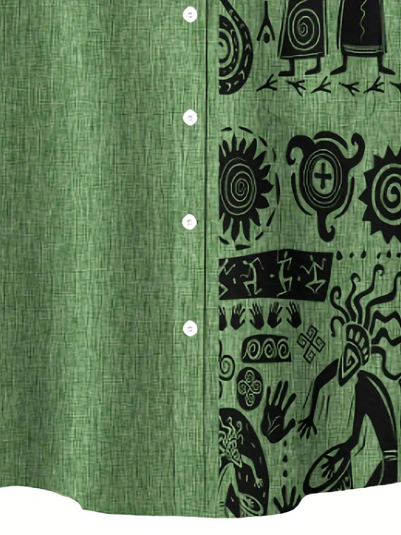Cool Linen Shaman Print Panel Shirt