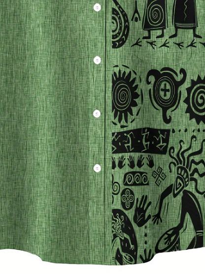 Cool Linen Shaman Print Panel Shirt