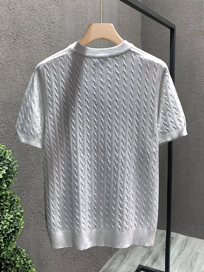 Men's Casual Knit Tshirt - Half-Sleeve Crewneck, Ribbed Texture Tee