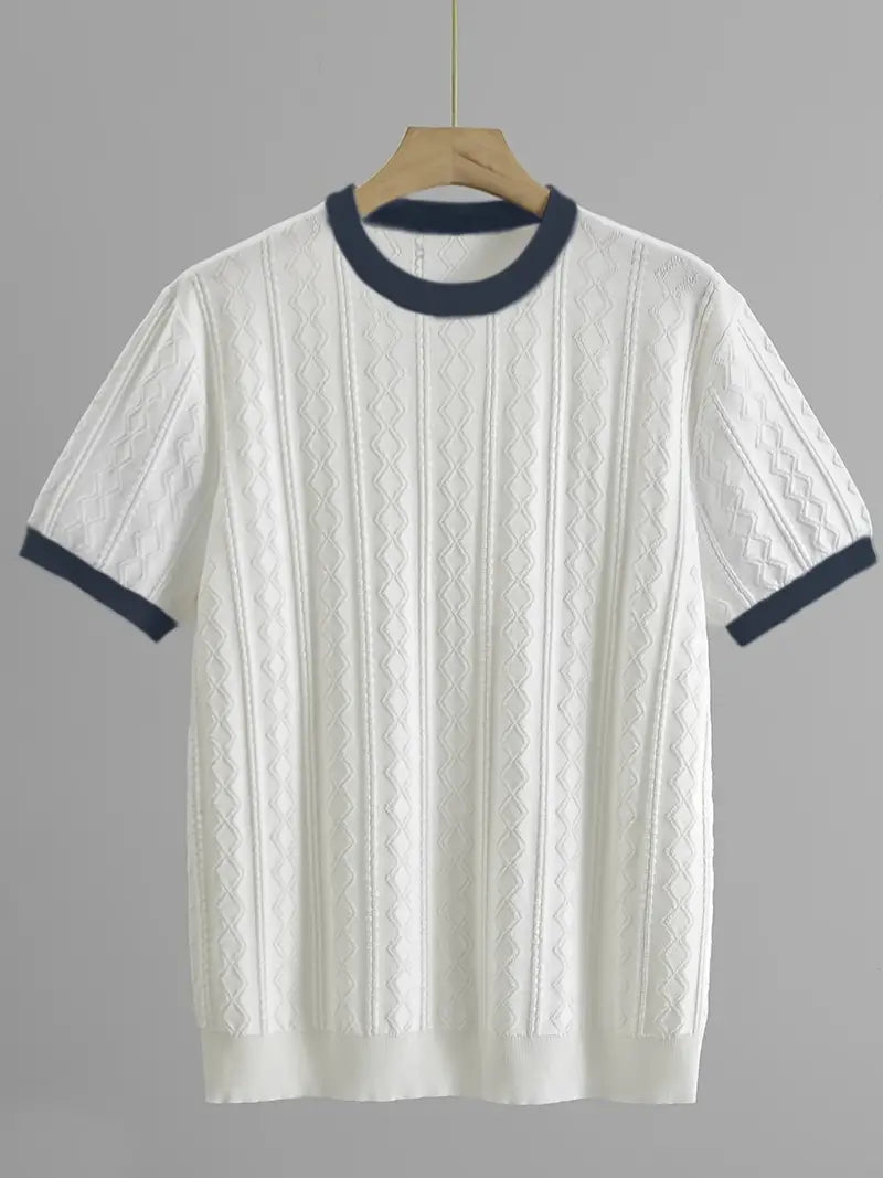 Men's Summer Slim Fit T-Shirt - Breathable Knit Fabric, Solid Color Round Neck Casual Tee