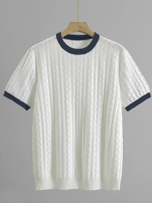 Men's Summer Slim Fit T-Shirt - Breathable Knit Fabric, Solid Color Round Neck Casual Tee