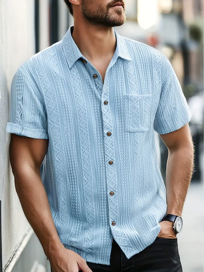 Solid Color Textured Casual Men's Short Sleeve Shirt