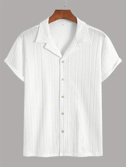 Soft Breathable Jacquard Knit Cuban Collar Shirt for Men