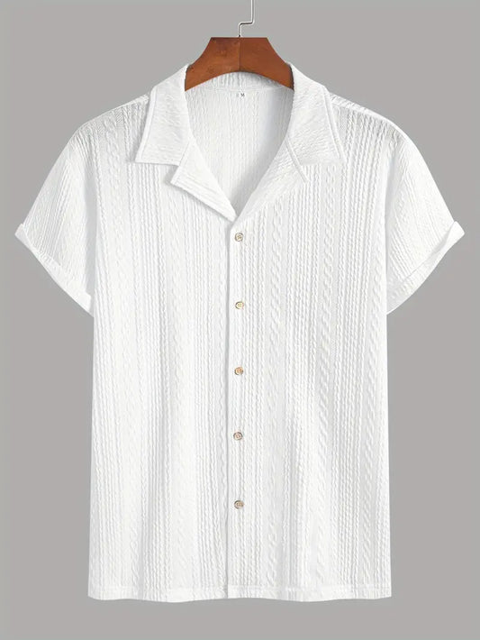 Soft Breathable Jacquard Knit Cuban Collar Shirt for Men