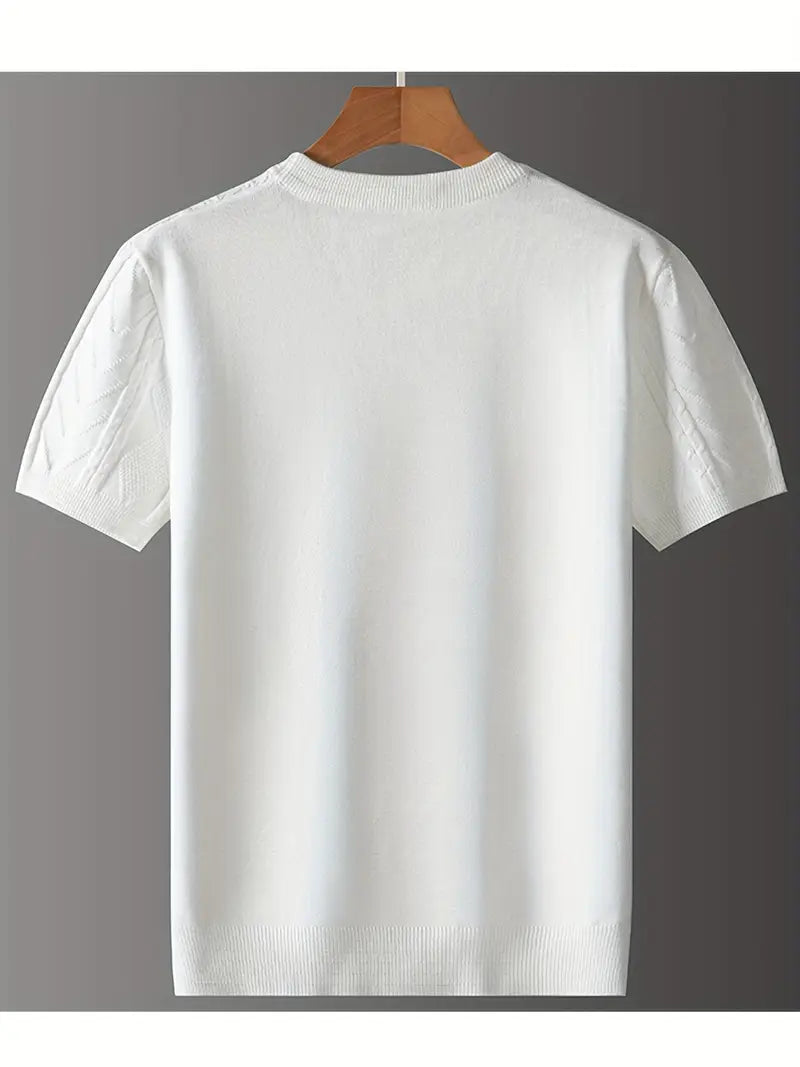 Men'S Premium Jacquard Twist Knit TShirt - Casual Crew Neck, Short Sleeve Knit Fabric Tee