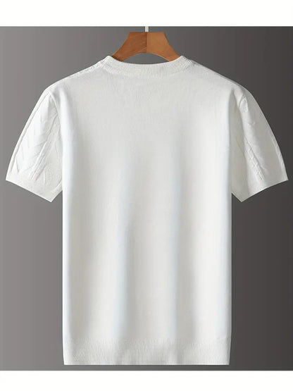 Men'S Premium Jacquard Twist Knit TShirt - Casual Crew Neck, Short Sleeve Knit Fabric Tee