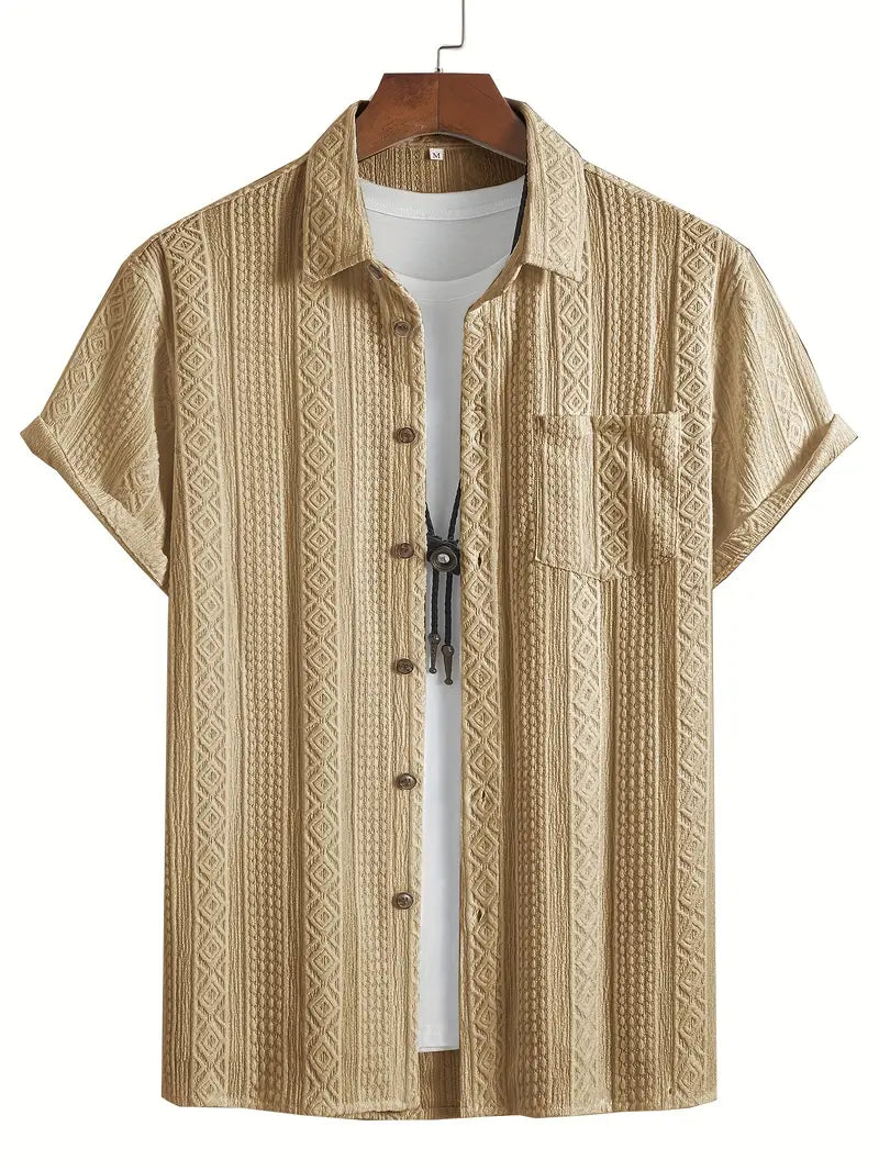 Solid Color Textured Casual Men's Short Sleeve Shirt