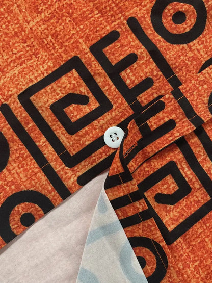 Aztec Cipher Orange Band Collar Shirt