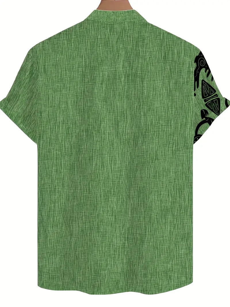 Cool Linen Shaman Print Panel Shirt