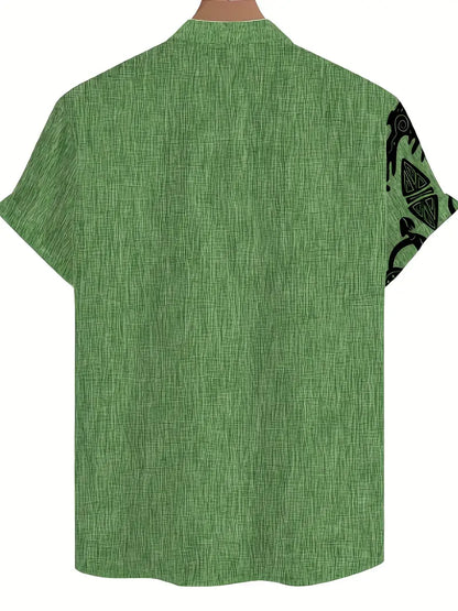 Cool Linen Shaman Print Panel Shirt