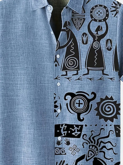 Cool Linen Shaman Print Panel Shirt