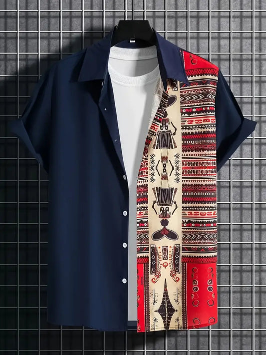 Black Split Tribal Panel Shirt (Red)