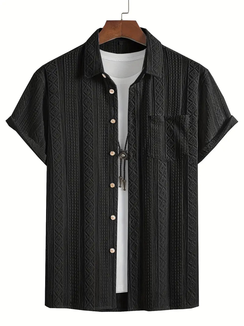 Solid Color Textured Casual Men's Short Sleeve Shirt