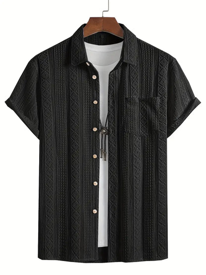 Solid Color Textured Casual Men's Short Sleeve Shirt