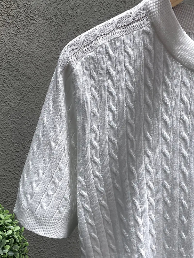 Men's Casual Knit Tshirt - Half-Sleeve Crewneck, Ribbed Texture Tee