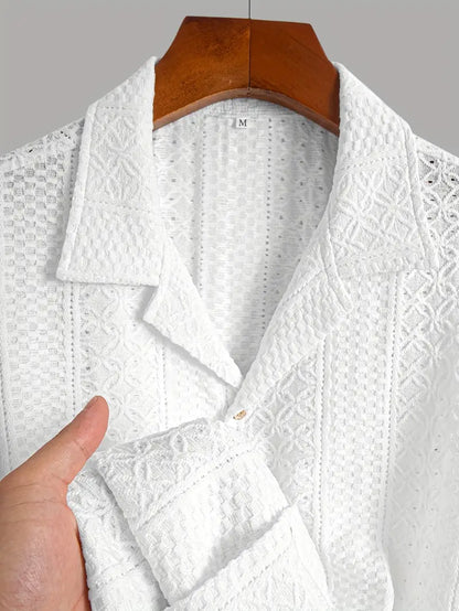 Soft Breathable Jacquard Knit Cuban Collar Shirt for Men