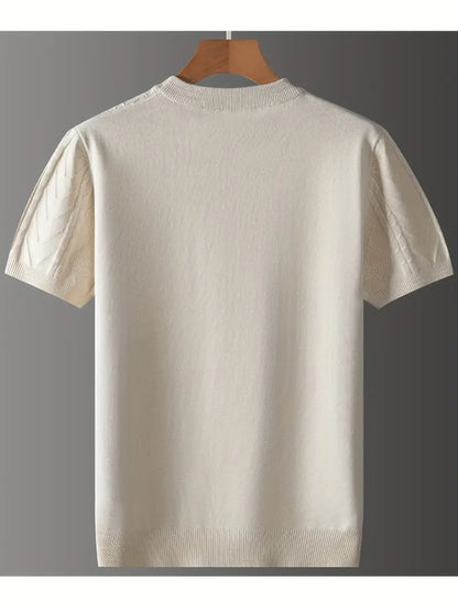 Men'S Premium Jacquard Twist Knit TShirt - Casual Crew Neck, Short Sleeve Knit Fabric Tee