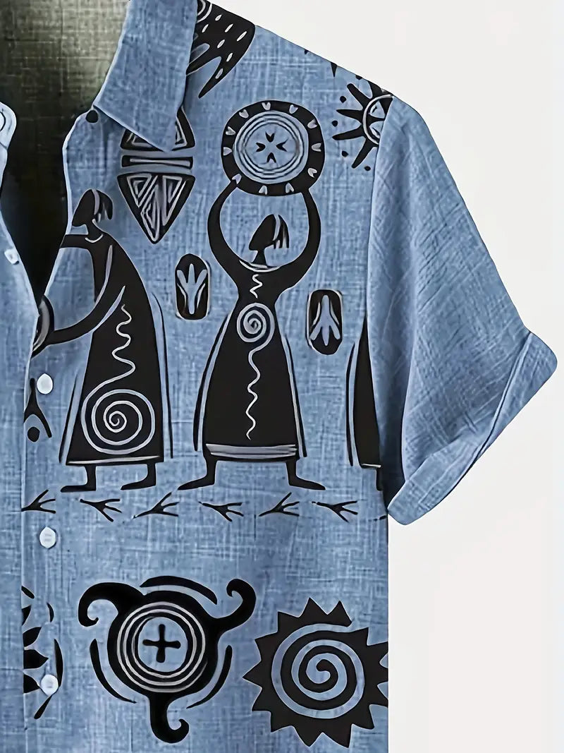 Cool Linen Shaman Print Panel Shirt