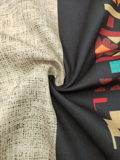 Kokopelli & Earth-Tone Tribal Panel Shirt