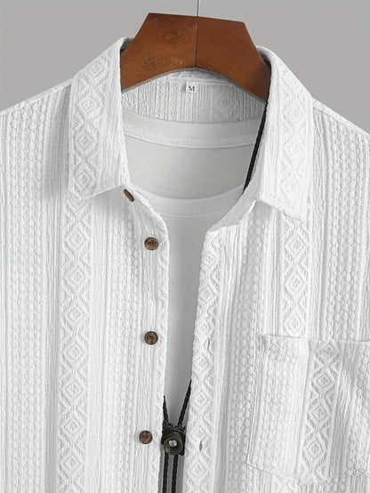 Solid Color Textured Casual Men's Short Sleeve Shirt