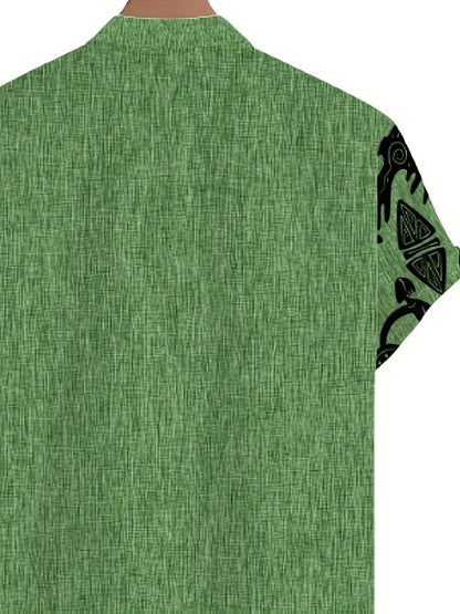 Cool Linen Shaman Print Panel Shirt