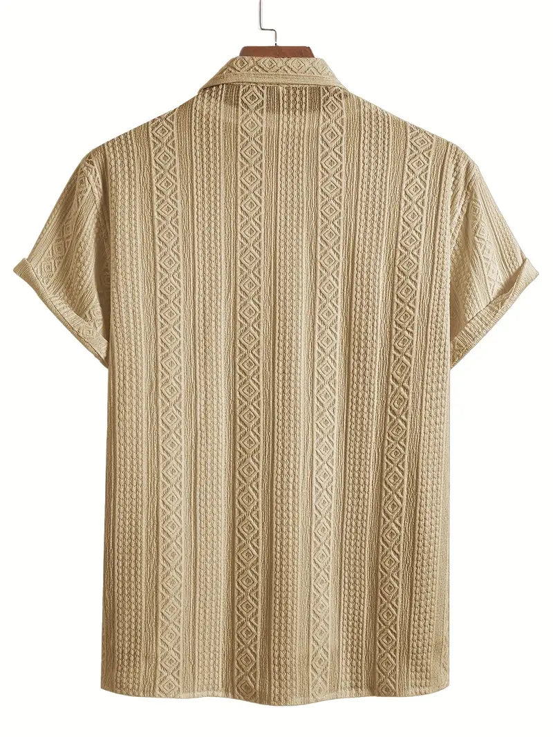 Solid Color Textured Casual Men's Short Sleeve Shirt