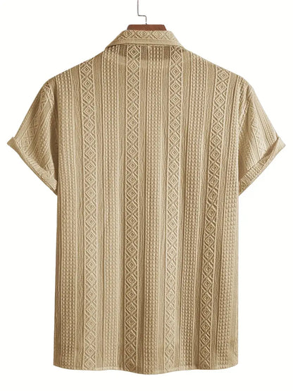 Solid Color Textured Casual Men's Short Sleeve Shirt