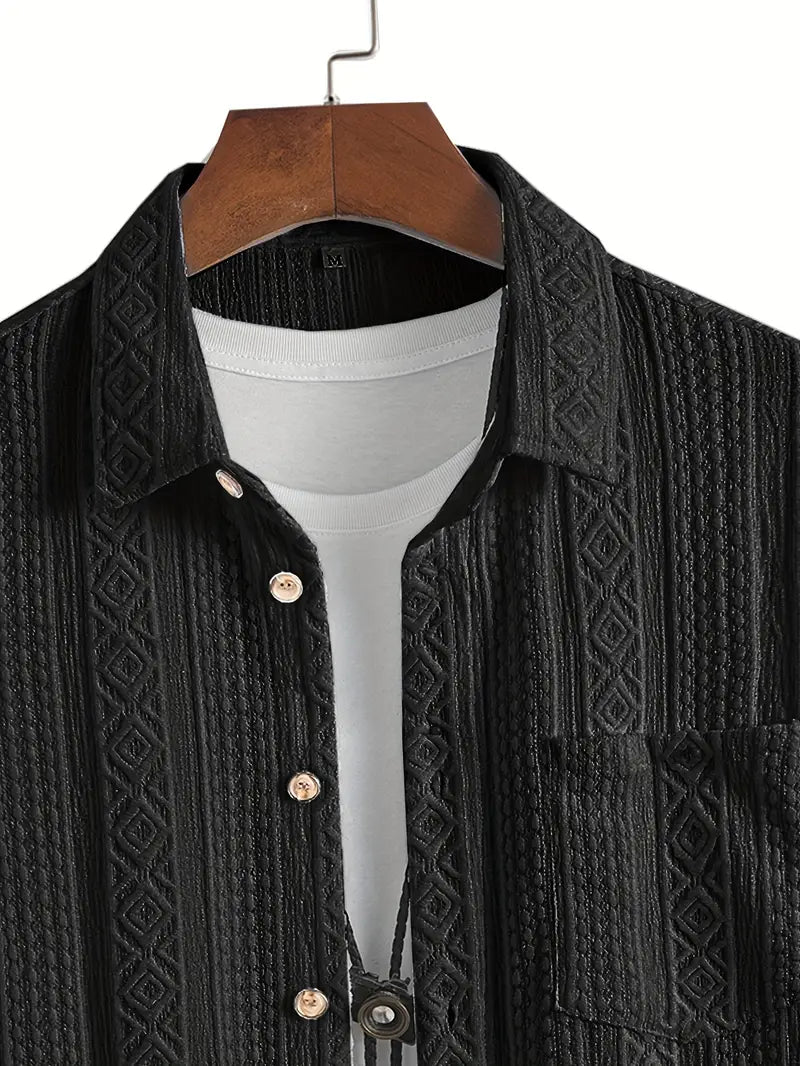 Solid Color Textured Casual Men's Short Sleeve Shirt