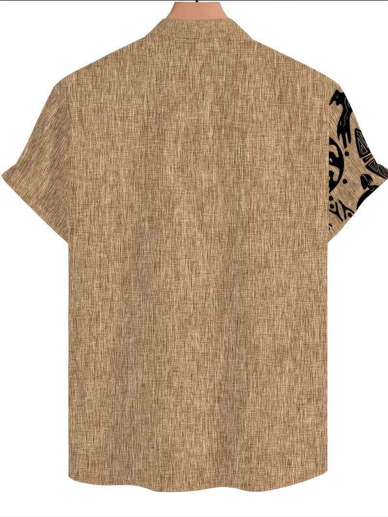 Cool Linen Shaman Print Panel Shirt
